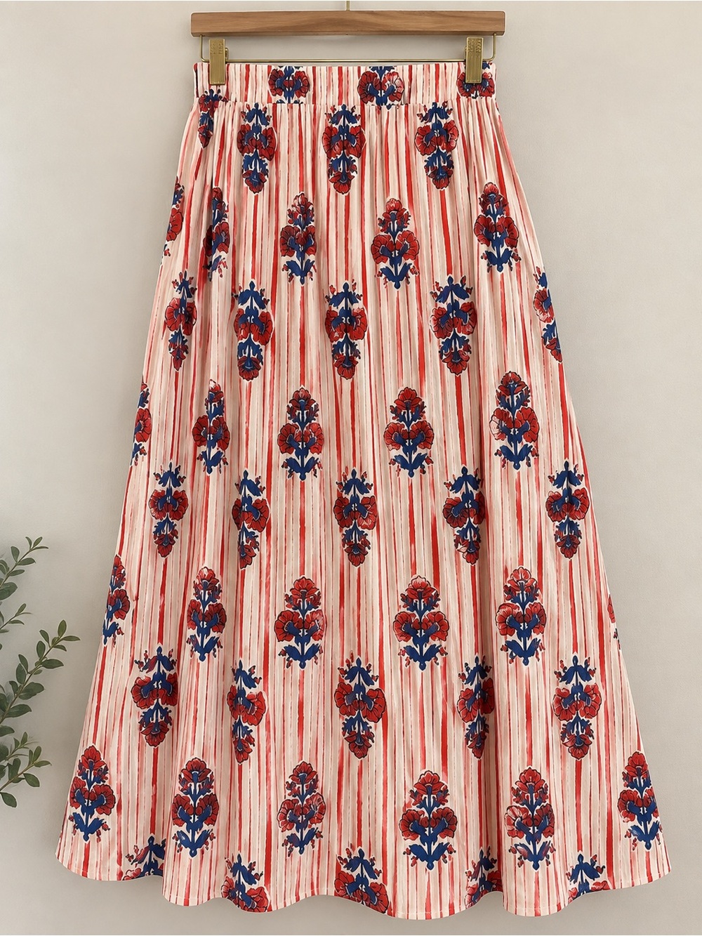 J. Crew Red & Blue Floral-Stripe Maxi Skirt - Picture 2 of 2